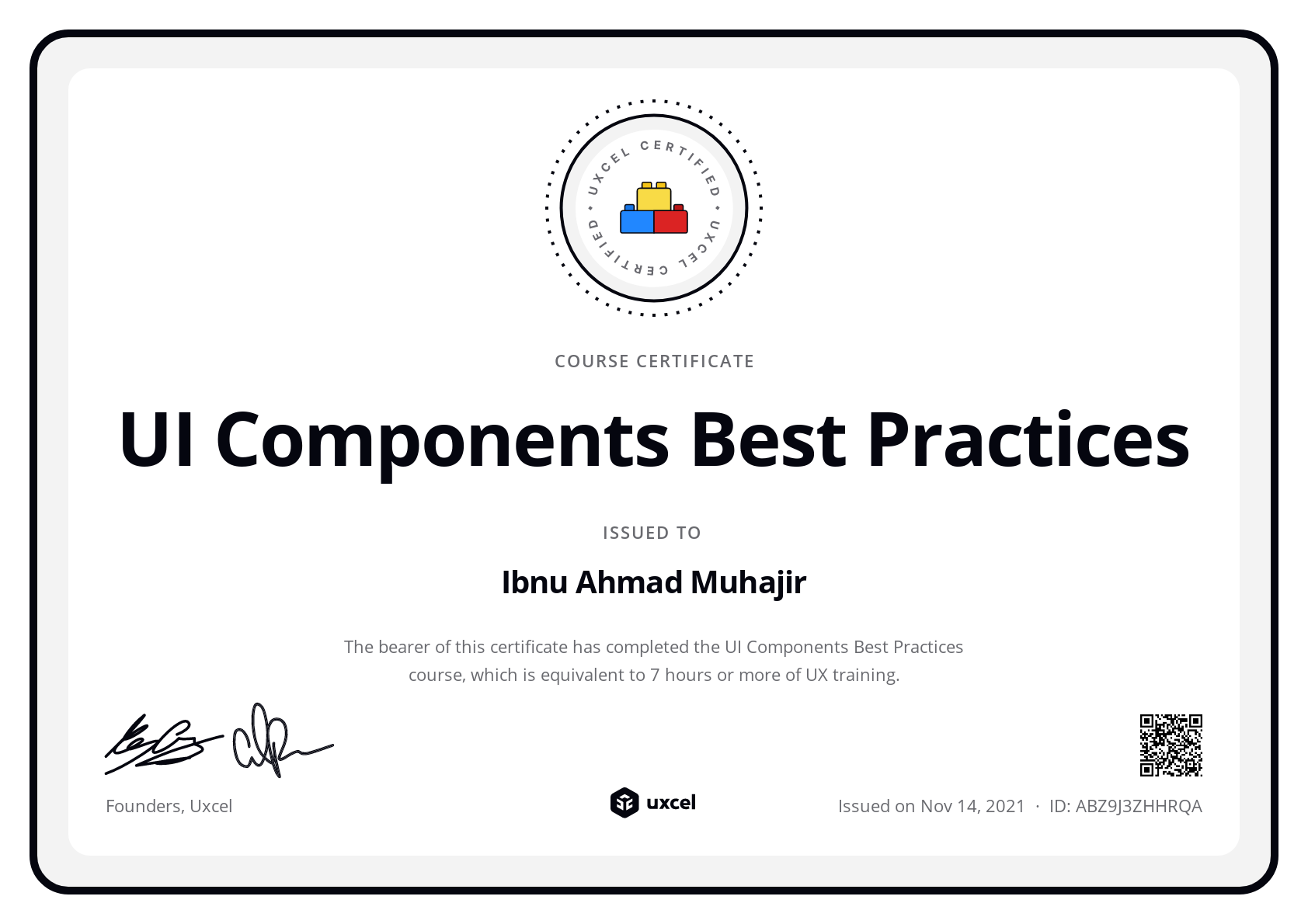 Ibnu Ahmad Muhajir's certificate